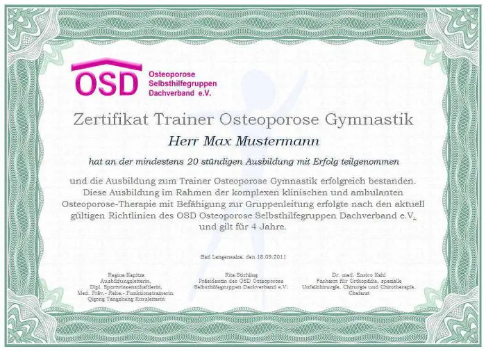 Zertifikat Trainer Osteoporose Gymnastik Zertifikat Osteoporose Gymnastik Trainer